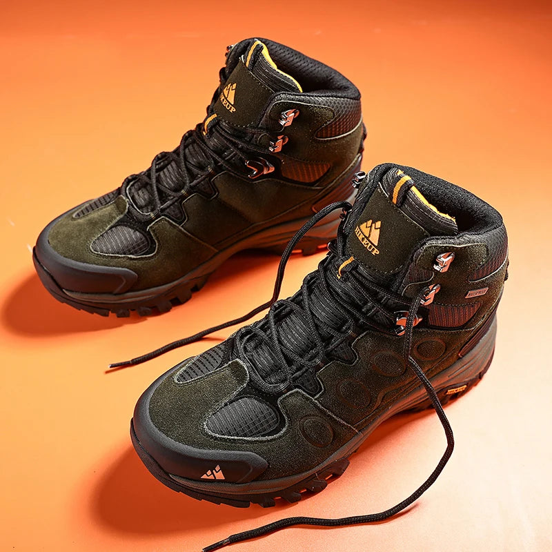 HIKEUP High-Top Men Hiking Boot Winter Outdoor Shoes Lace-Up Non-slip Outdoor Sports Casual Trekking Boots Man Waterproof Suede