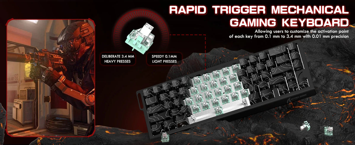 ATTACK SHARK X68PRO HE Wireless Rapid Trigger Gaming Keyboard, 60% Hall Effect Magnetic Keyboard, Tri-Mode Mechanical Gaming Keyboard with 8K Polling Rate & Adjustable Actuation