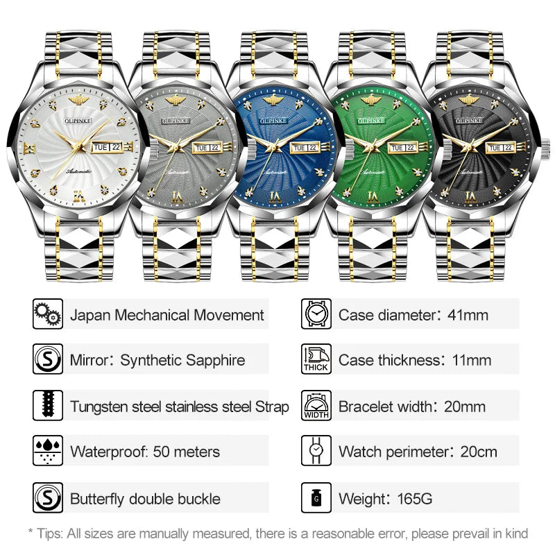 OUPINKE 3169 Japan Movement Men's Watch Classic Luxury Men's Watches Tungsten steel Strap Man Wristwatch