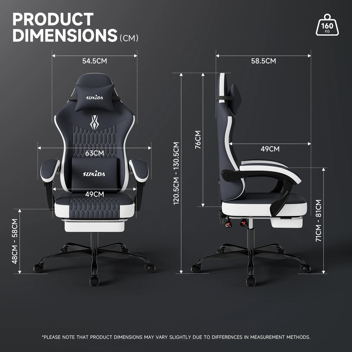 SUKIDA Gaming Chair Ergonomic Gamer Chair with Footrest, Adjustable Lumbar Support Pillow, Reclining Office Chair for Gaming & Work
