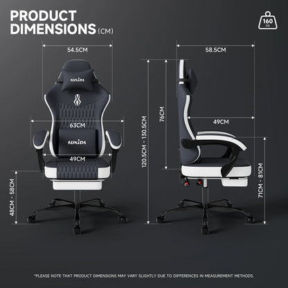 SUKIDA Gaming Chair Ergonomic Gamer Chair with Footrest, Adjustable Lumbar Support Pillow, Reclining Office Chair for Gaming & Work