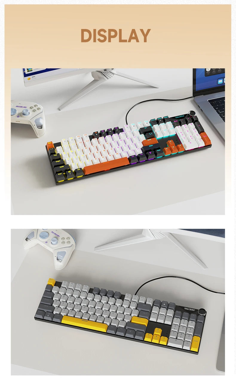 AJAZZ NK104 Wired Typing Mechanical Keyboard with Metal Knob Switch and Backlight Function for Laptops