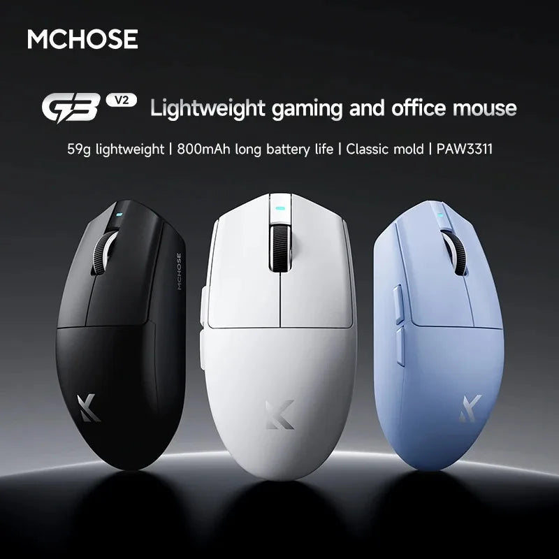 MCHOSE G3 V2 Pro Wireless Gaming Mouse, PAW3395 Three-Mode Bluetooth Gaming Mouse, Lightweight 59g Wireless Gaming Mouse for Esports, Office & PC