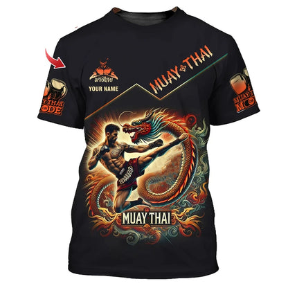 Stylové nové pánské tričko s grafikou Muay Thai, 3D potiskem tygra a draka, personalizovaným jménem a výrazným designem, letní tričko na gym a fitness