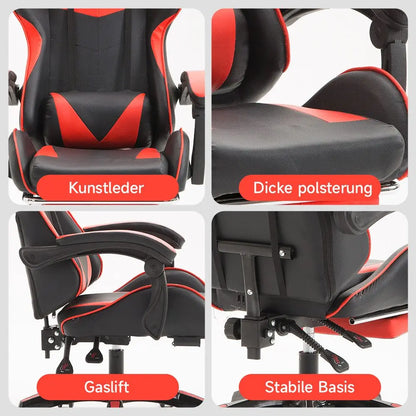 Ergonomic Gaming Chair with Lumbar Support, PU Leather Office Chair, Adjustable Height Computer Chair with Headrest, 360° Swivel