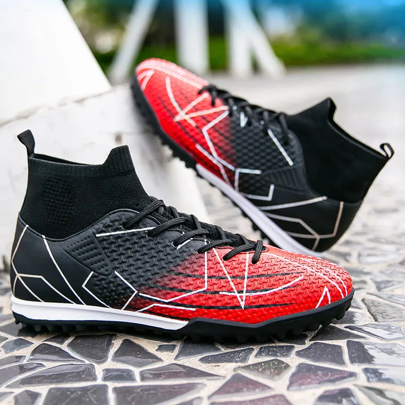 New Professional High Top Football Shoes Artificial Grass Leather Youth Students Training Soccer Shoes for Men And Women Sports