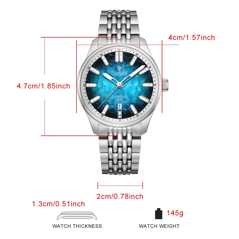 CADISEN 2026 Automatic Mechanical Men's Watch Blue Dial Business Casual 10ATM Waterproof Japan MIYOTA 8215 Movement Wristwatch