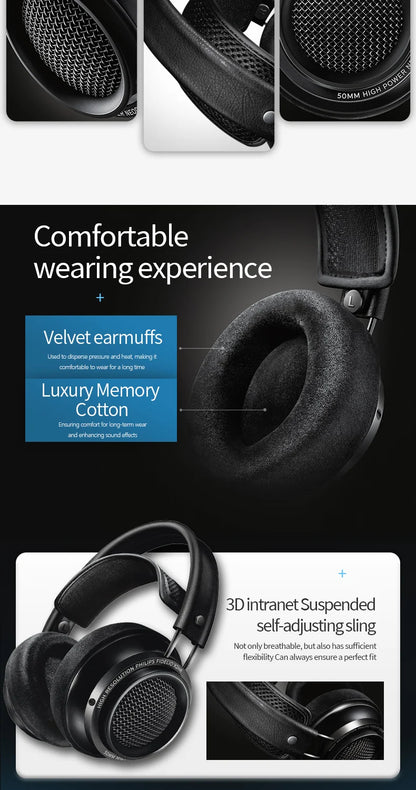 Philips X2HR Fidelio HiFi Stereo Wired Headphones – Premium 50mm Drivers, Deep Bass Over-Ear Comfort Headset for Gaming, Music & Studio Monitoring