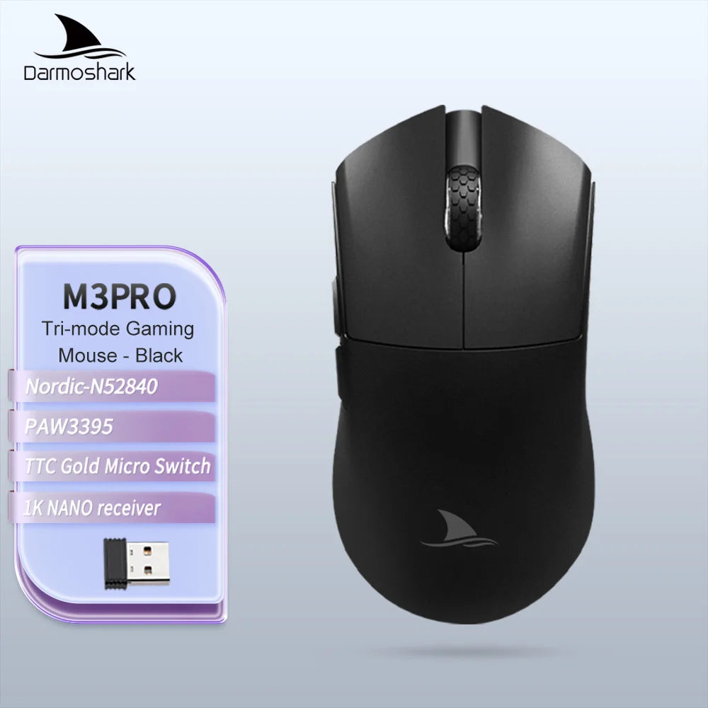 Ratón gaming Darmoshark M3Pro 2.4G BT inalámbrico trimodo con sensor PAW3395 N52840, 26000DPI, para manos grandes, controlador macro para gaming