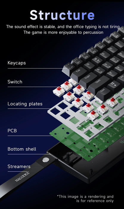 AJAZZ NK61 Wired 61-Key Gaming Mechanical Keyboard 60% RGB Lighting Hot-Swappable Red Switches 61 Keys Suitable for Gamers