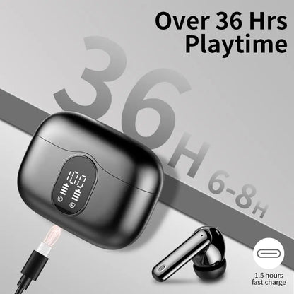 Wireless Earbuds Bluetooth 5.3 ENC Mic – 36H Playtime LED Display Wireless Earbuds with Noise Cancelling, Deep Bass In-Ear Headphones