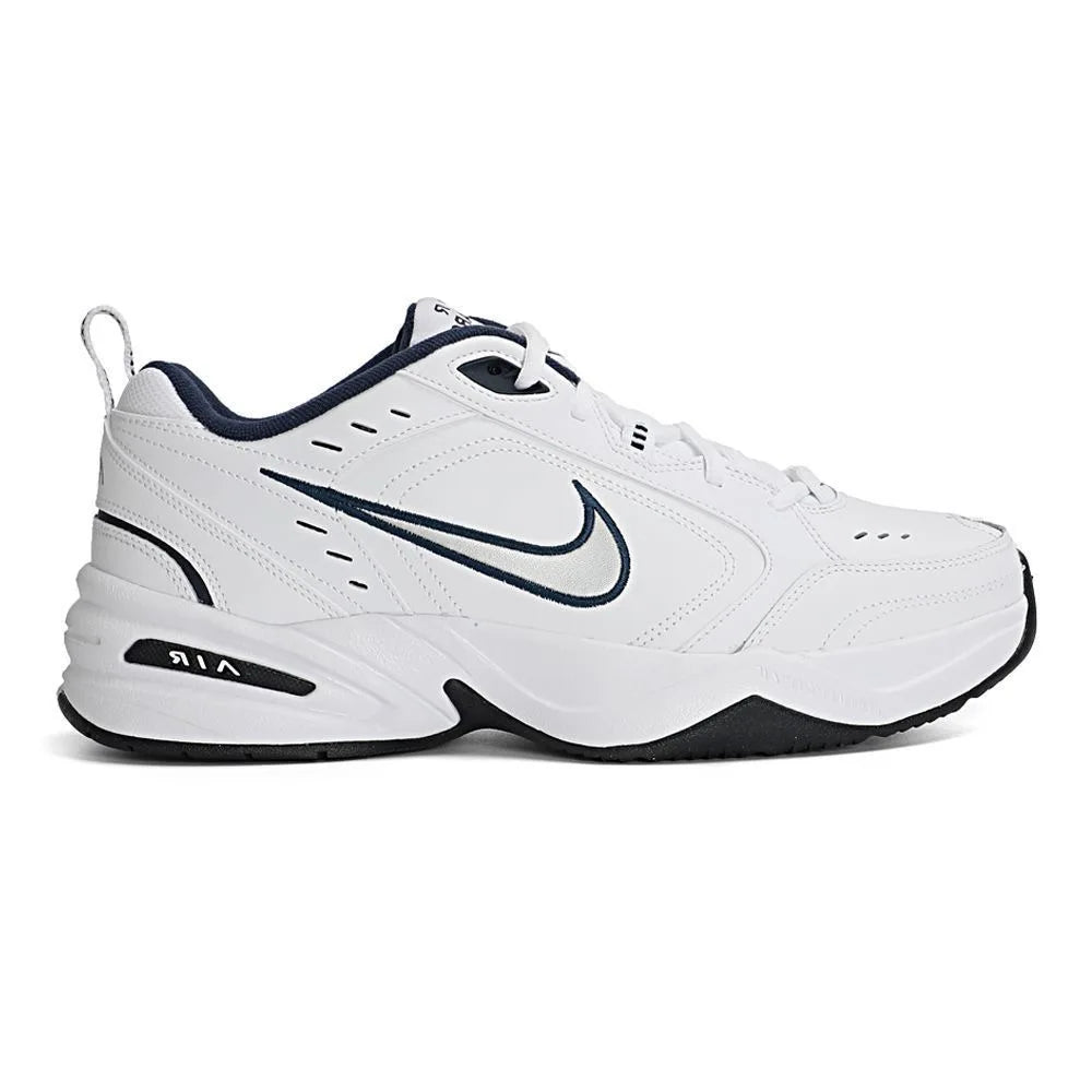 Nike Air Monarch 4 White Navy Fabric Leather Retro Classic Non-Slip Low-Top Dad Shoes Men's Blue and White 415445-102