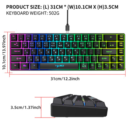 Tastiera gaming 68 tasti USB cablata portatile con retroilluminazione RGB 20, layout coreano, per laptop e computer Windows