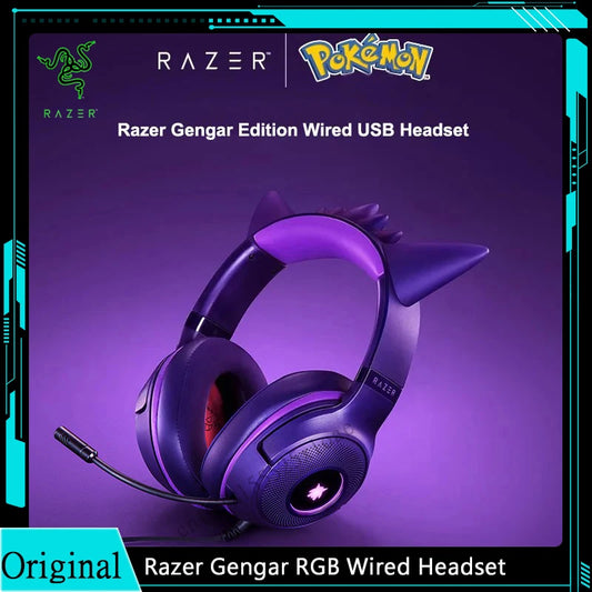 Razer Pokémon Gengar Edition Kraken Kitty V2 RGB Gaming Headset – USB Wired, TriForce 40mm Drivers, HyperClear Cardioid Microphone Gaming Headphones
