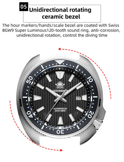 ADDIESDIVE Luxury Men's Watches Stainless Steel Sapphire Crystal Quartz Watch for Men Luminous 20Bar Waterproof NEW Wristwatches