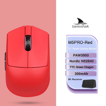 Mouse gaming wireless Darmoshark M5Air in fibra di carbonio forgiata 8K PAW3950 30K DPI per mani piccole, presa fingertip, macro di gioco, ultraleggero