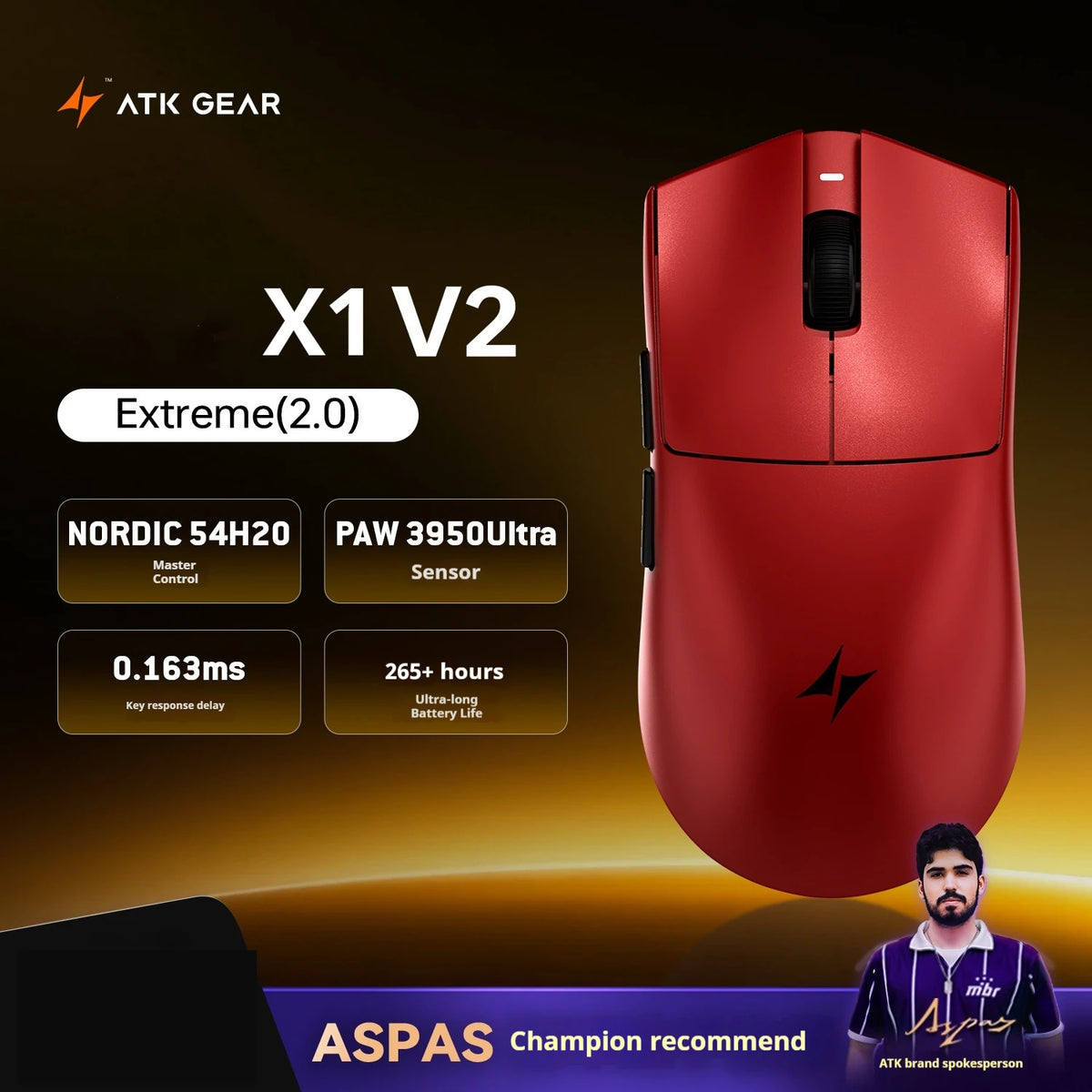 Ratón inalámbrico ATK X1 V2 Ultimate 2.0 PAW3950, ultraligero 54g, 750ips, latencia baja 0.163ms, 650ips, accesorio gamer nuevo para regalo
