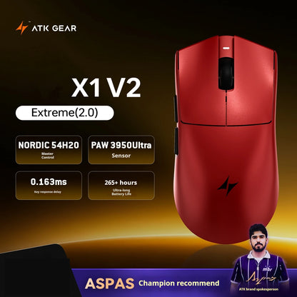 Ratón inalámbrico ATK X1 V2 Ultimate 2.0 PAW3950, ultraligero 54g, 750ips, latencia baja 0.163ms, 650ips, accesorio gamer nuevo para regalo