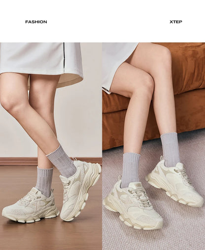 Xtep Chinoiserie Casual Shoes Female 2025 Spring Increase Thick Sole Sports Shoes Outdoor Vintage Fashion Sneakers 875118320006