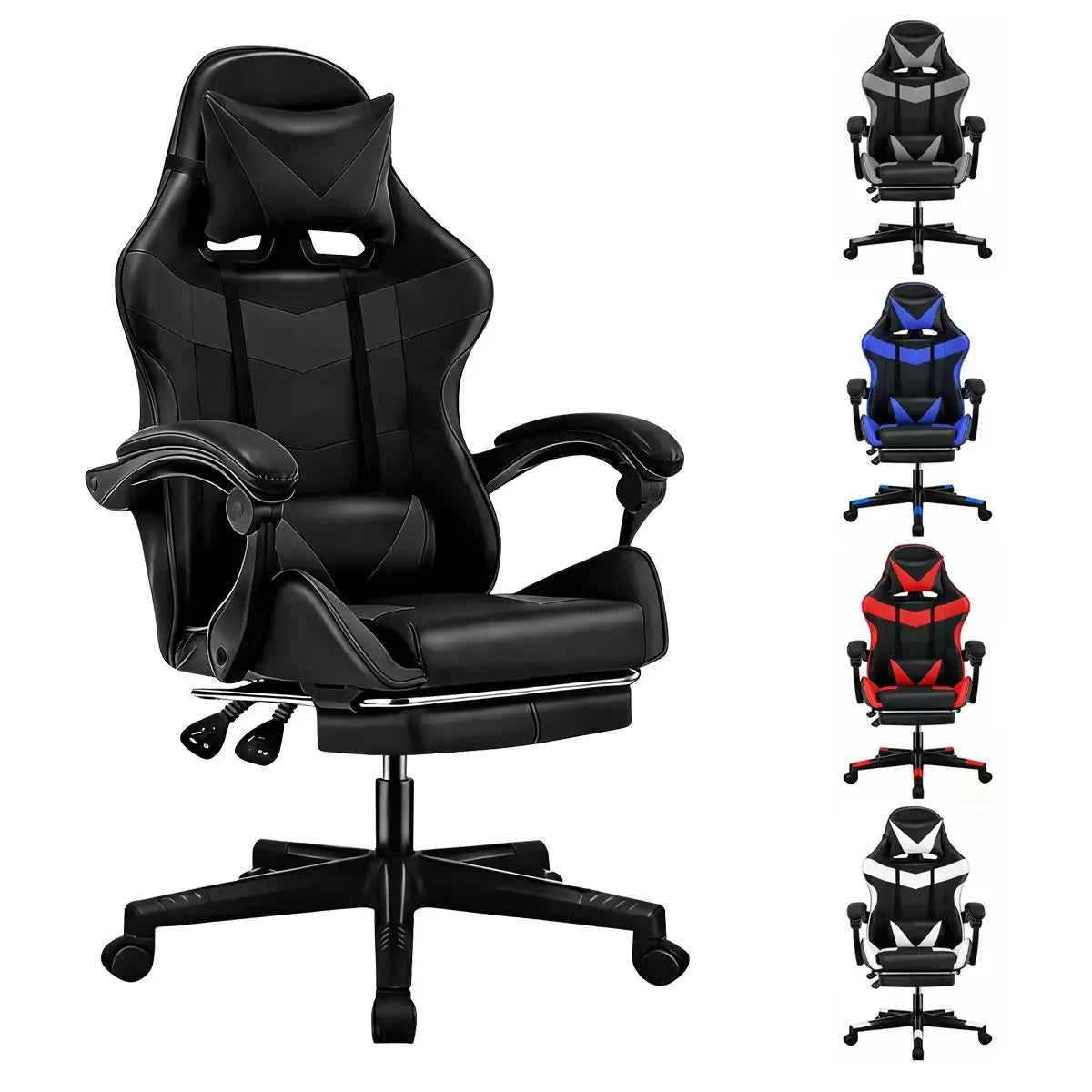 Ergonomic Gaming Chair with Footrest & Headrest, Adjustable Reclining Computer Chair with Lumbar Support, 360° Swivel Racing Chair for Gaming & Office