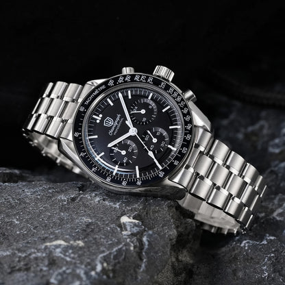 Watchdives WD1863 39mm VK63 Chronograph Watch Vintage Stainless Steel Sapphire OTF Clasp Waterproof Luminous Watches for Men