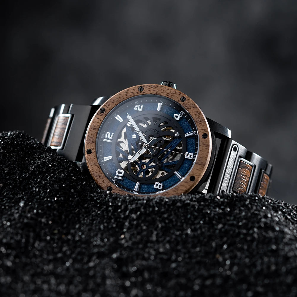 Automatic Mechanical Watch BOBO BIRD New Top Business Men Wooden Wristwatch Unique Custom Engraved Watches Christmas Gift Box