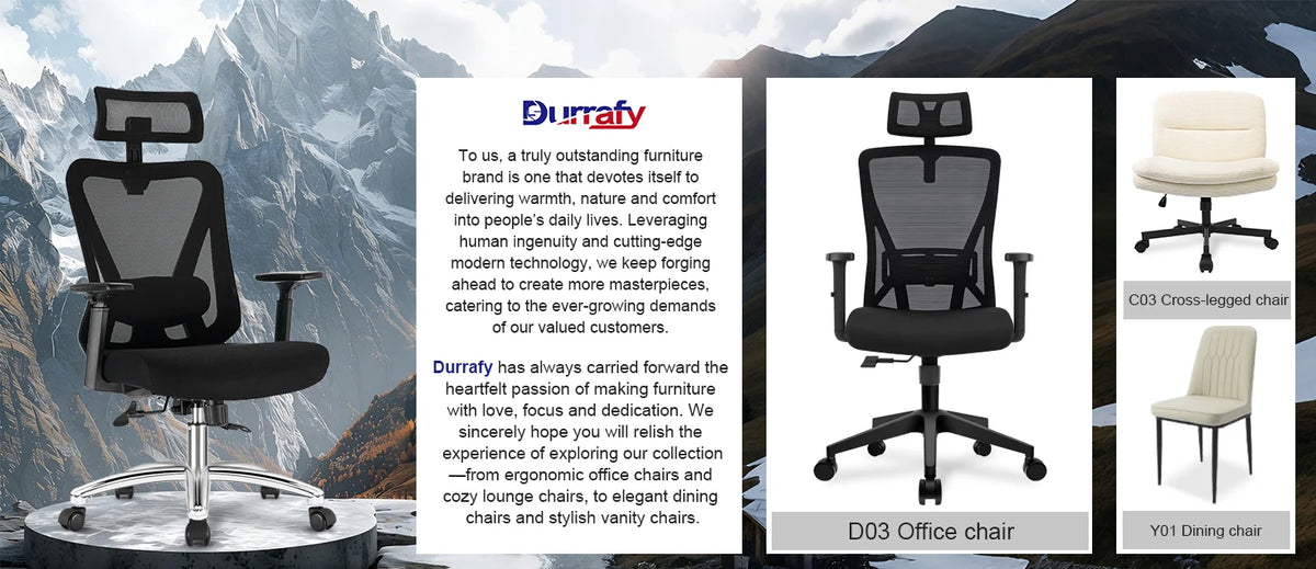 Durrafy Ergonomic Office Chair with Headrest & Armrests, Adjustable Swivel Desk Chair, 90°-130° Reclining Executive Mesh Chair for Home Office