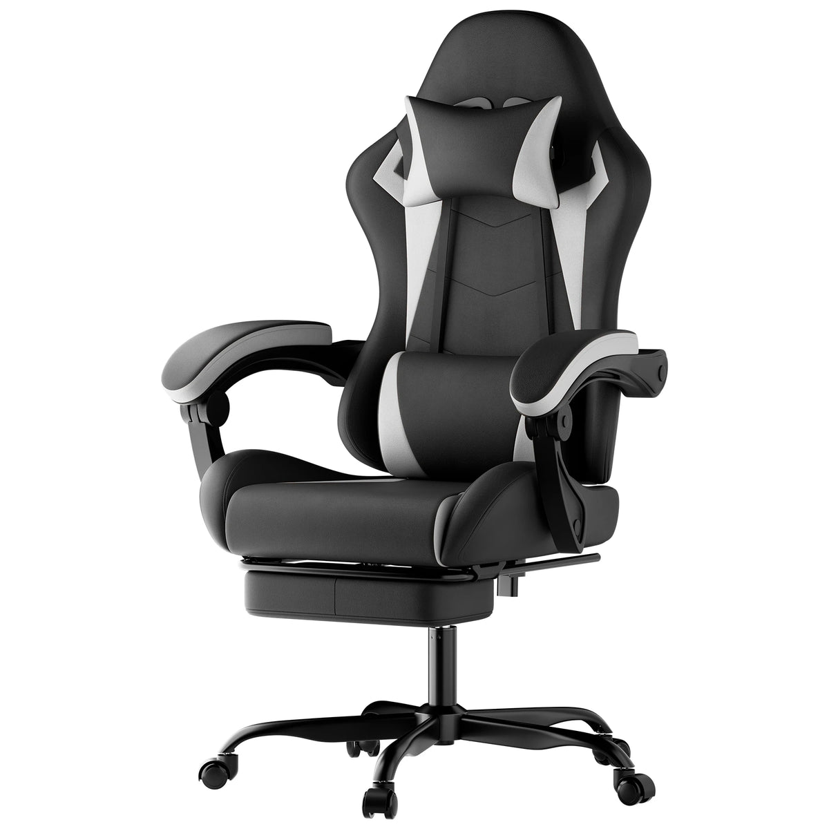Comanlai Gaming Chair with Footrest Ergonomic High Back Gaming Chair, Adjustable Headrest & Lumbar Support, PU Leather Swivel Computer Gaming Chair for Office & Home