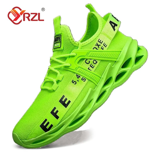 YRZL Men's Lightweight Comfortable Mesh Breathable Sneakers Green Casual Thick Sole Running Shoes