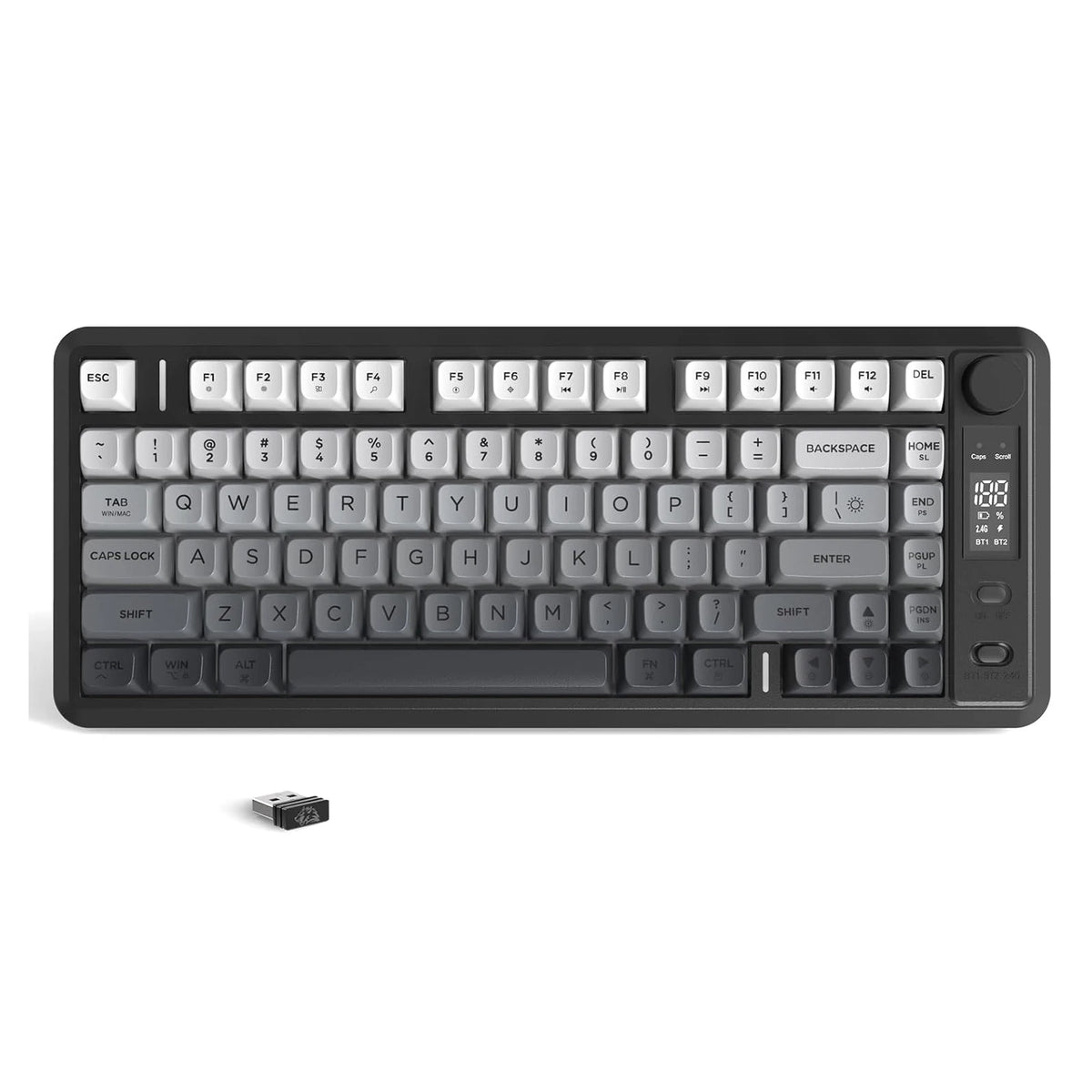 ATTACK SHARK M75 Wireless Membrane Gaming Keyboard with OLED Display, Bluetooth & 2.4GHz Tri-Mode, RGB Backlit PBT Keycaps, Multifunction Knob