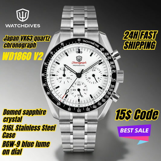 Watchdives WD1860 Watch VK63 Chronological Movement Stainless Steel Watch Sapphire AR Coating Night Light Retro Watches