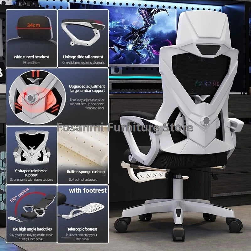 Breathable High Elastic Mesh Office Chair Ergonomic Gaming Chair with Reclining Backrest, Adjustable Lumbar Support, Swivel Computer Desk Chair with Footrest