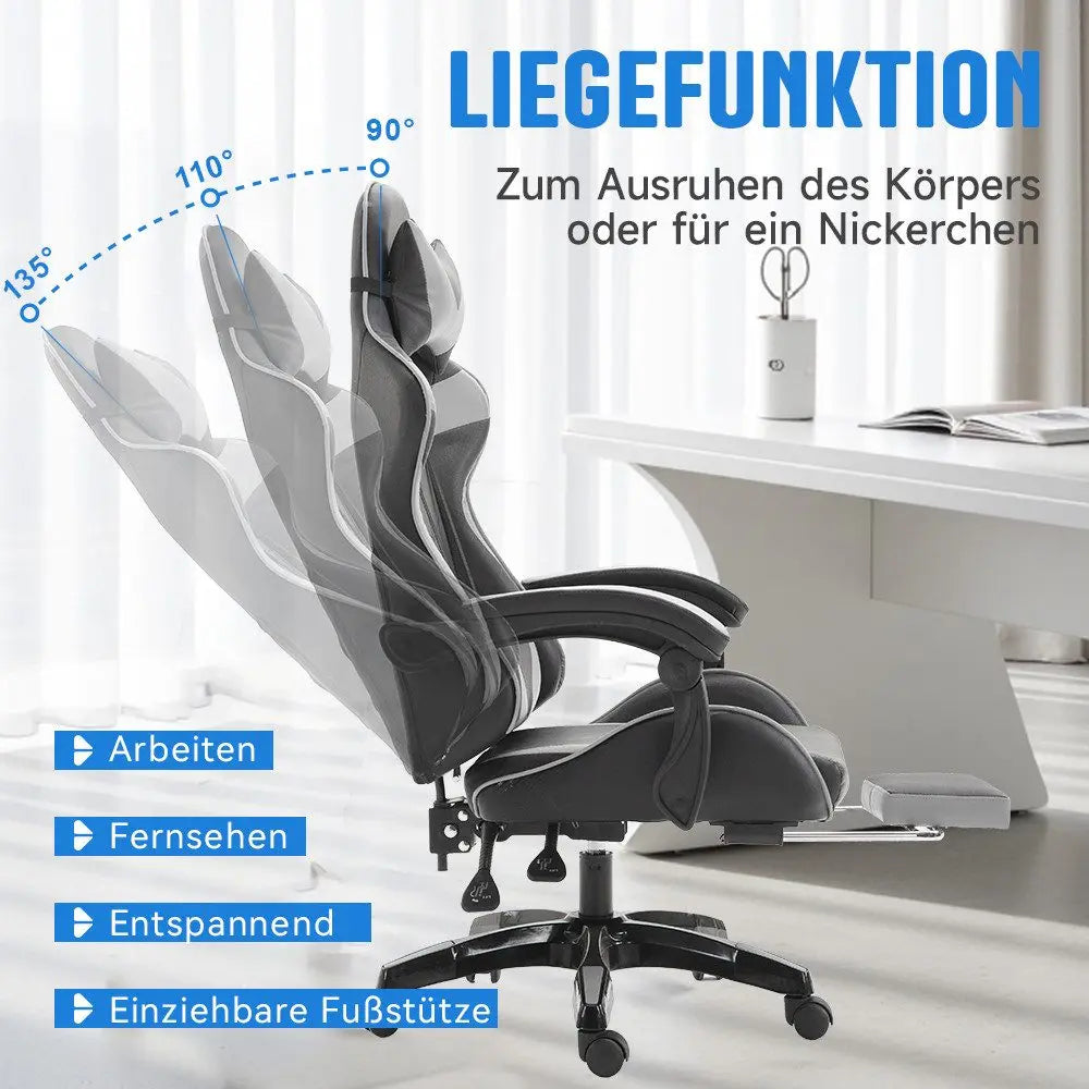 Ergonomic Gaming Chair with Lumbar Support, PU Leather Office Chair, Adjustable Height Computer Chair with Headrest, 360° Swivel