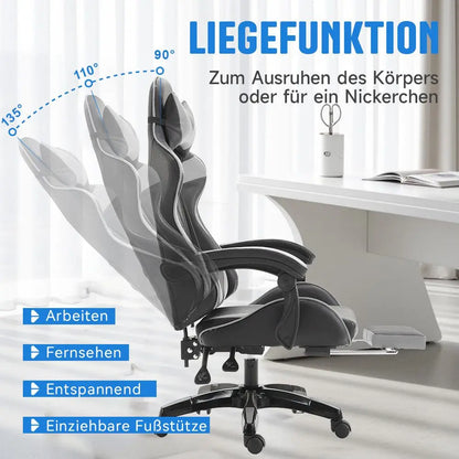 Ergonomic Gaming Chair with Lumbar Support, PU Leather Office Chair, Adjustable Height Computer Chair with Headrest, 360° Swivel