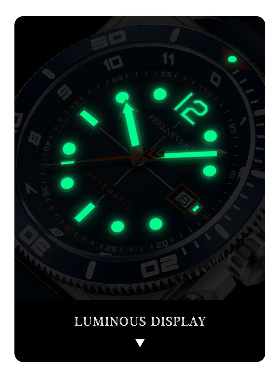 FeelNever 8215 Movement Automatic Dive Watch for Men Super Luminous 316 Steel Wristwatch Sapphire Sports Mechanical Male Watches