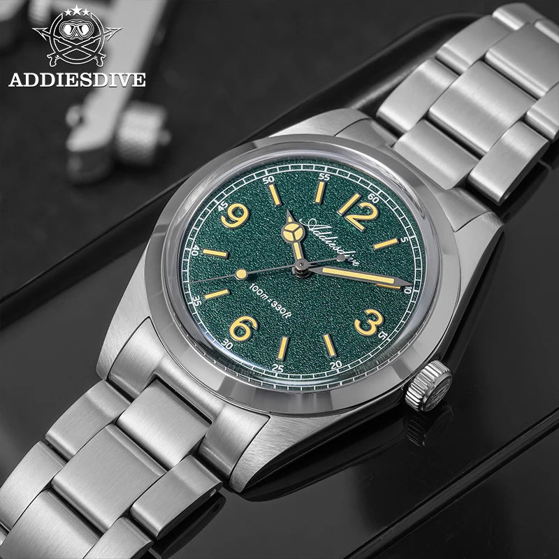 ADDIESDIVE 36mm Hot Sale Men's Watch AD2518 Bubble Mirror Glass 316L Stainless Steel Reloj Hombre 100m Waterproof Quartz Watches