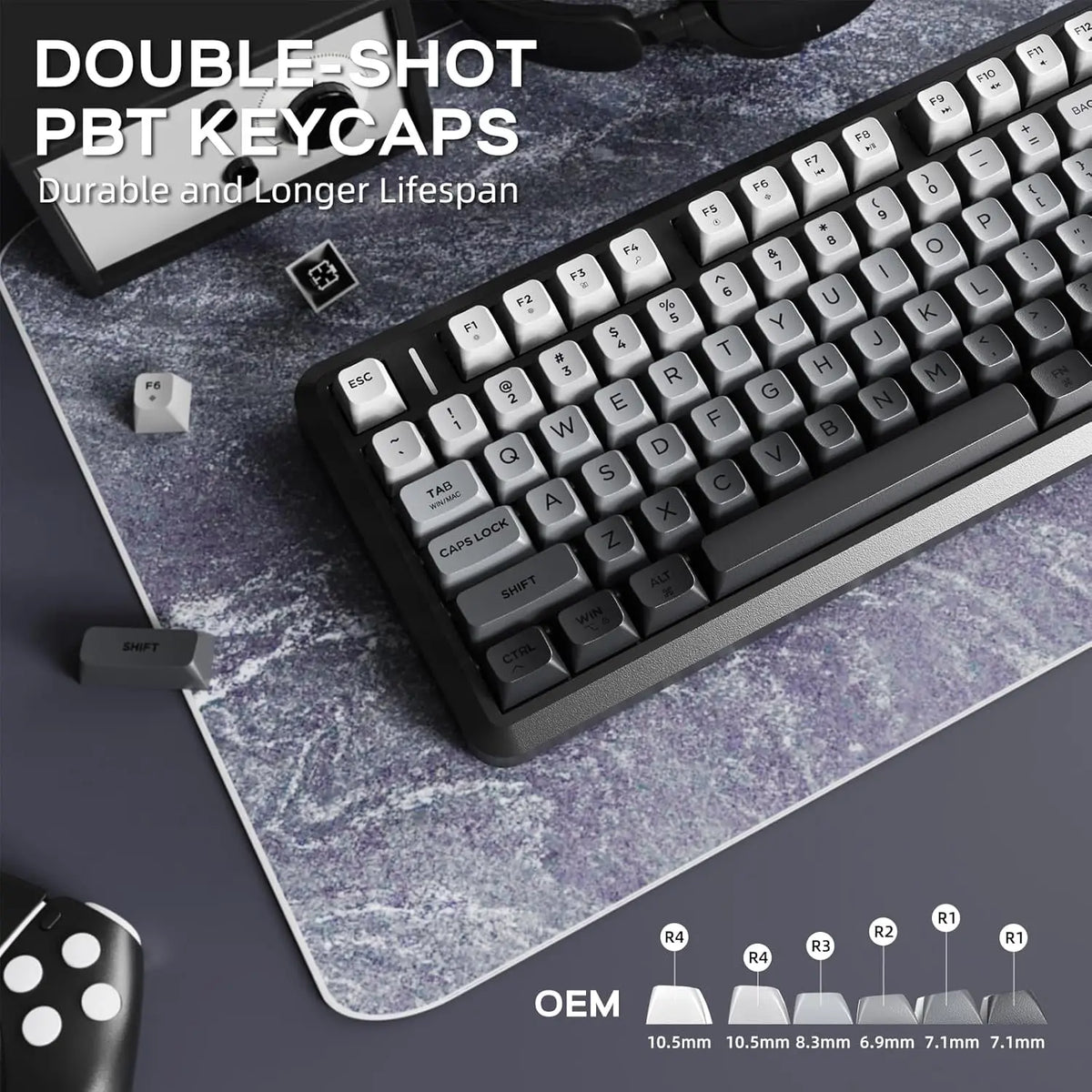 ATTACK SHARK M75 Wireless Membrane Gaming Keyboard with OLED Display, Bluetooth & 2.4GHz Tri-Mode, RGB Backlit PBT Keycaps, Multifunction Knob