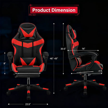 Ergonomic Gaming Chair with Footrest & Headrest, Adjustable Reclining Computer Chair with Lumbar Support, 360° Swivel Racing Chair for Gaming & Office
