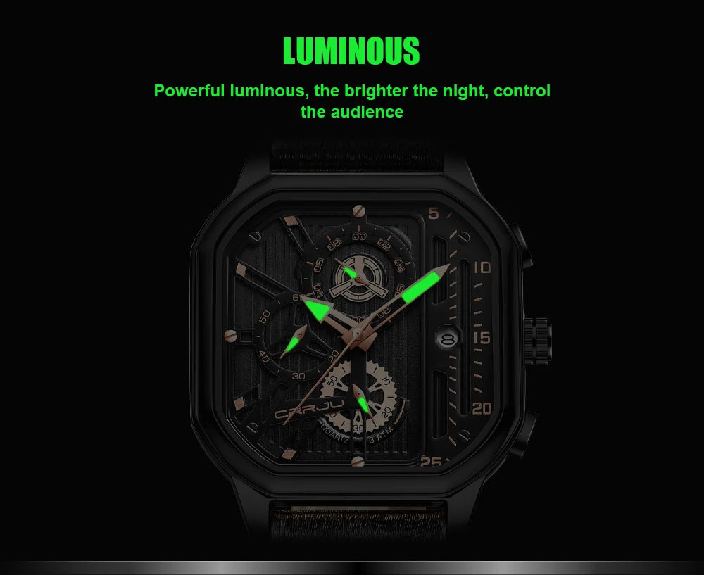 CRRJU Fashion Square Dial Leather Mens Watches Luxury Sport Waterproof Watch Man Chronograph Quartz WristWatches Homme+Box