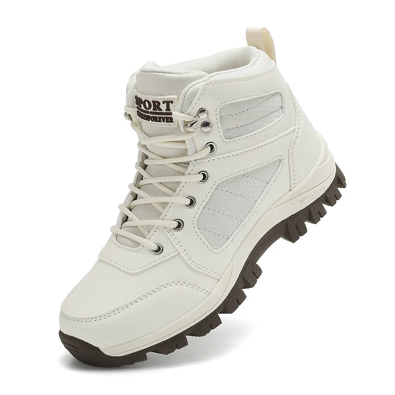 Women Sports Shoes White Casual Non Slip Running Shoes Outdoor Hiking Climbing Waterproof Breathable Lace Up Platform Sneakers