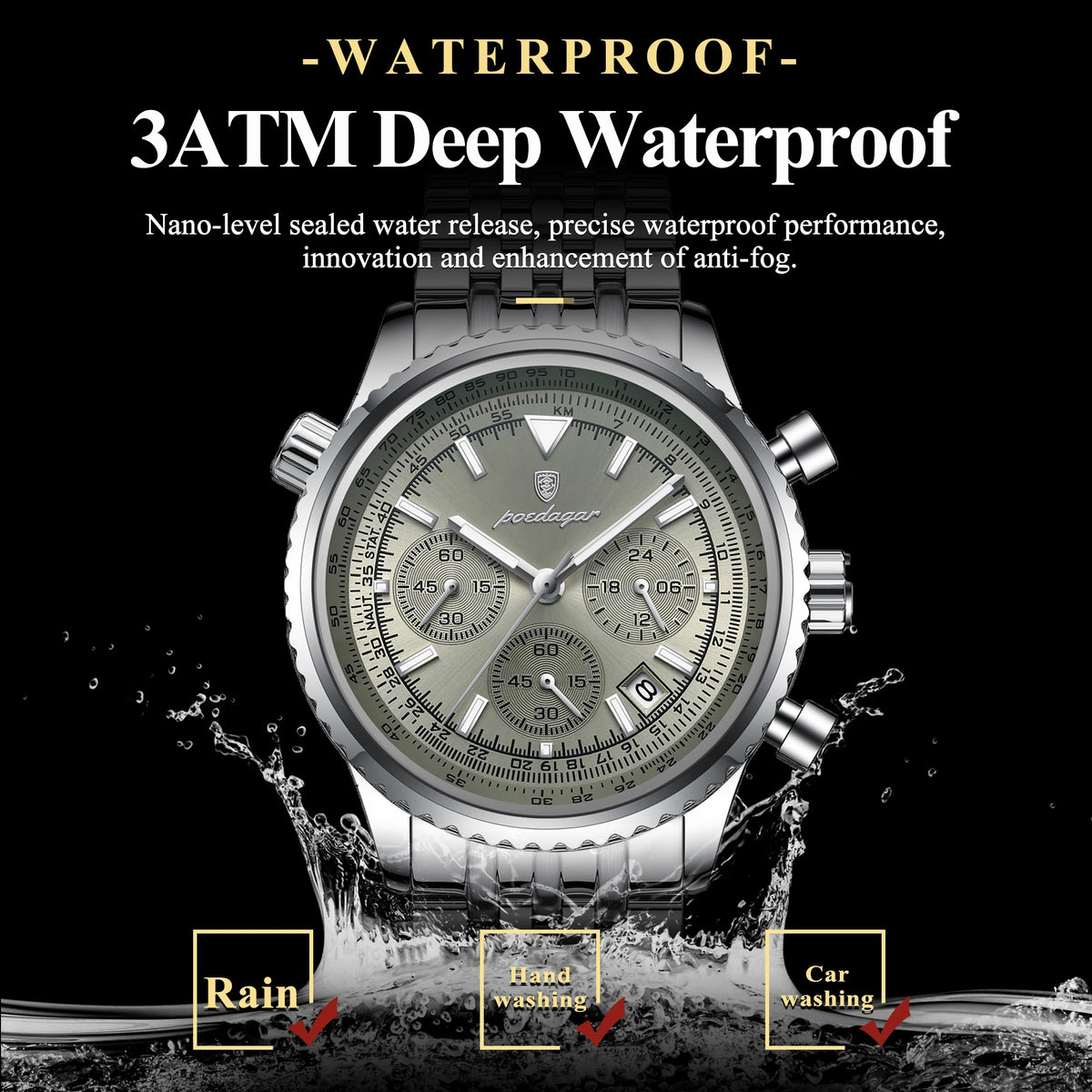 POEDAGAR Fashion Men's Quartz Watch Stainless Steel Waterproof Luminous Man Watch Chronograph Date Multifunction Watches For Men