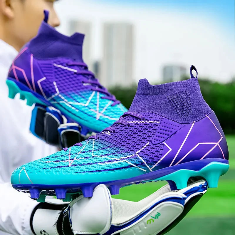New Professional High Top Football Shoes Artificial Grass Leather Youth Students Training Soccer Shoes for Men And Women Sports