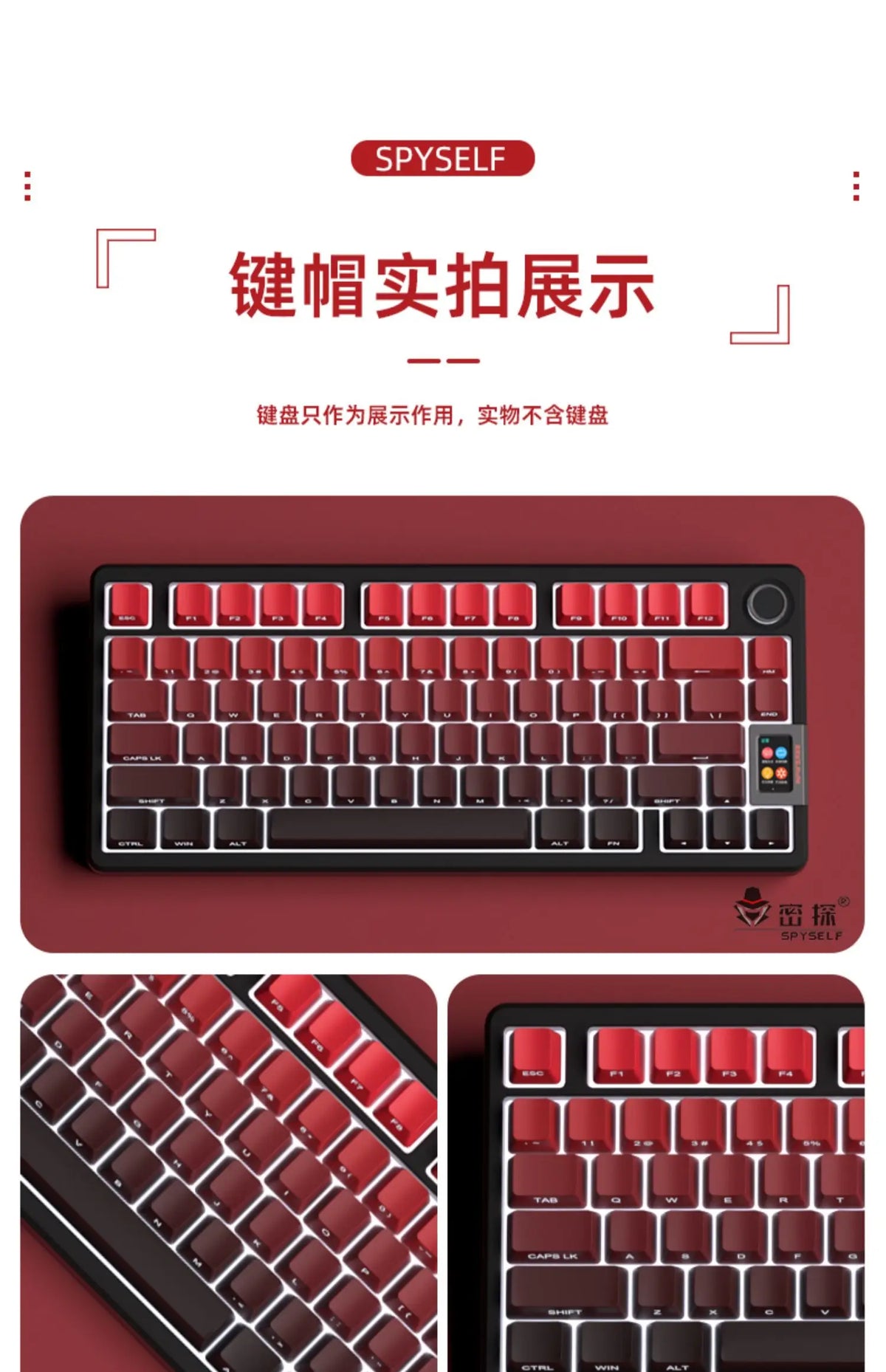 OEM PBT Side Engraved Keycaps for Mechanical Keyboard, 136-Key Red & Black Gradient Keycaps for MX Switch 60/64/84/98/108 Gaming Mechanical Keyboard
