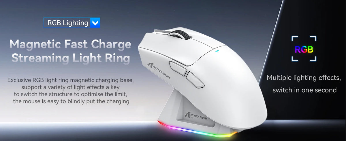 Attack Shark X11 Tri-Mode Gaming Mouse with Magnetic Charging Dock, 22,000 DPI PixArt PAW3311 Wireless Gaming Mouse, Bluetooth, 2.4GHz & Wired RGB Gaming Mouse for PC & Mac