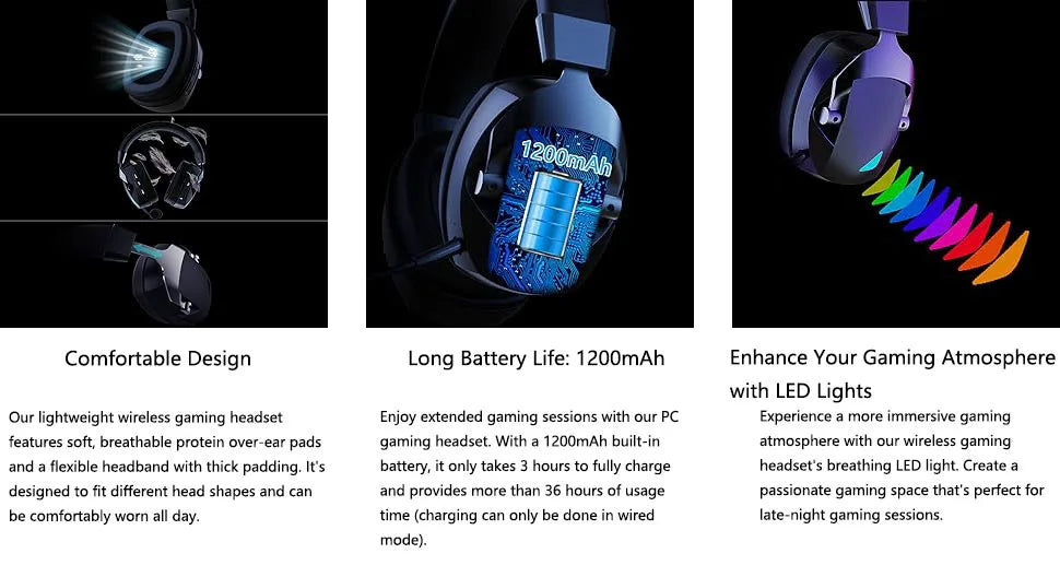 Auriculares gaming inalámbricos Acinaci 2.4GHz para PS5 PS4 PC Switch – Auriculares gaming Bluetooth con micrófono, graves profundos y almohadillas de espuma viscoelástica