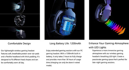 Auriculares gaming inalámbricos Acinaci 2.4GHz para PS5 PS4 PC Switch – Auriculares gaming Bluetooth con micrófono, graves profundos y almohadillas de espuma viscoelástica