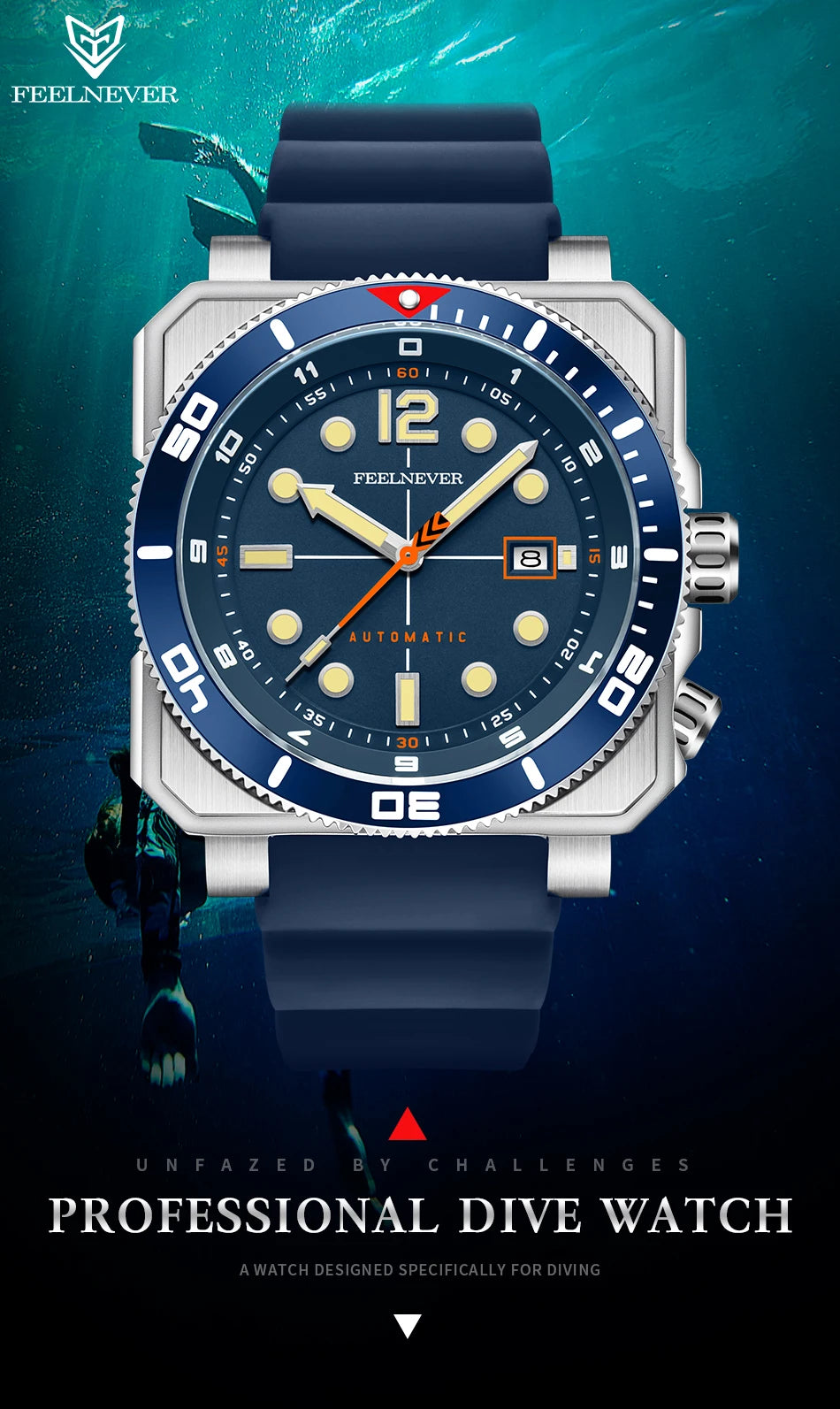 FeelNever 8215 Movement Automatic Dive Watch for Men Super Luminous 316 Steel Wristwatch Sapphire Sports Mechanical Male Watches