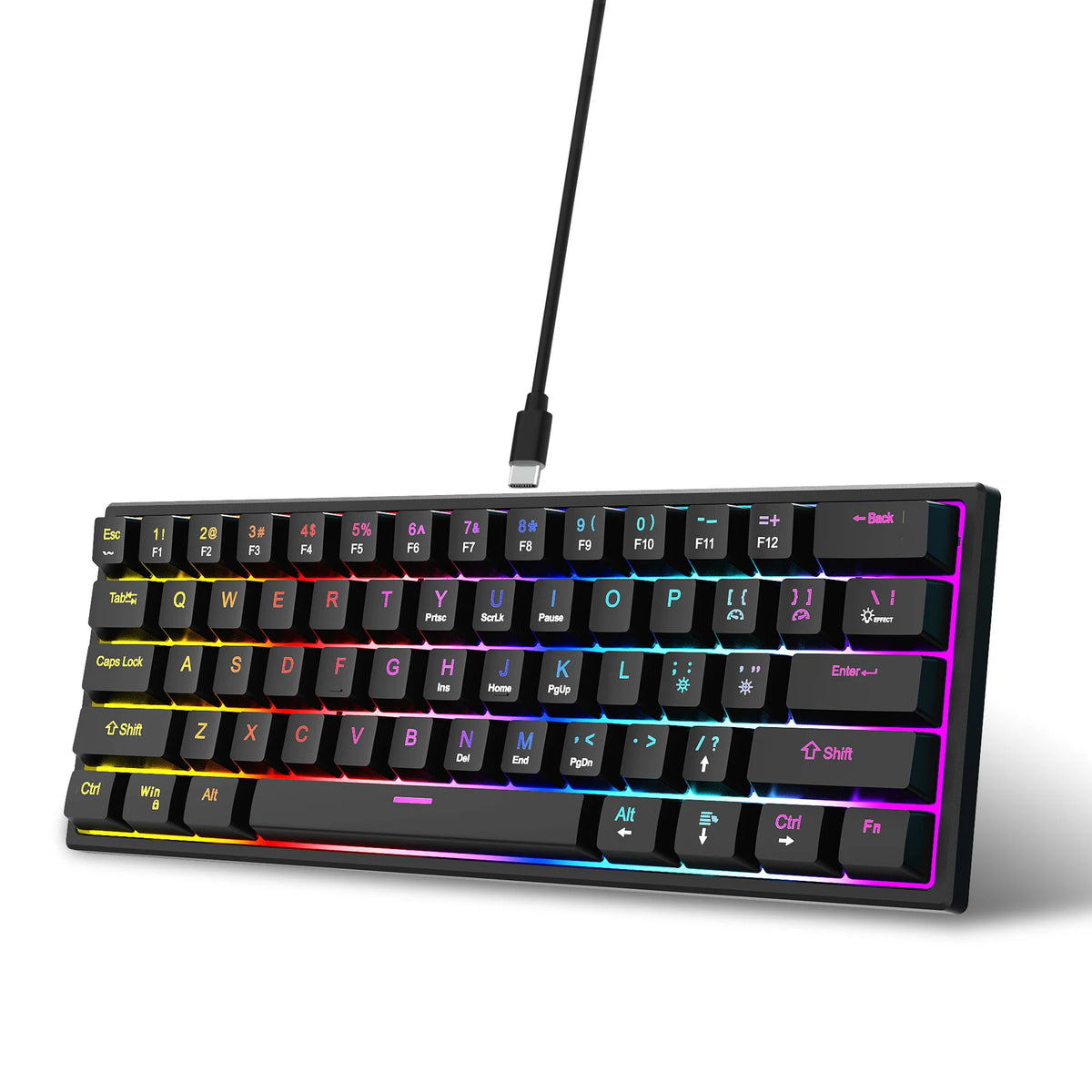 104 Keys Mechanical Feel Keyboard Wired Gaming Keyboard for Laptop PC Ergonomics RGB Backlit 61Key Cyan Axis Keycaps Keyboard
