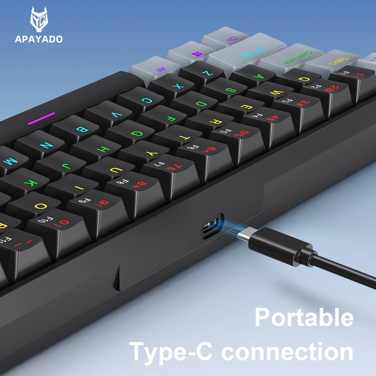 APAYADO K61 60% mini drátová herní mechanická klávesnice Phantom RGB, 61 kláves, červené/modré spínače, ergonomická, přenosná pro PC/notebook
