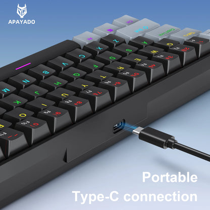APAYADO K61 60% mini drátová herní mechanická klávesnice Phantom RGB, 61 kláves, červené/modré spínače, ergonomická, přenosná pro PC/notebook